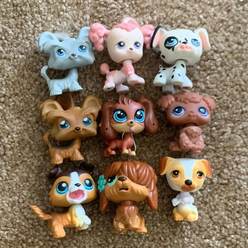 Littlest pet shop lot of 9 dogs poodle Dalmatian collie